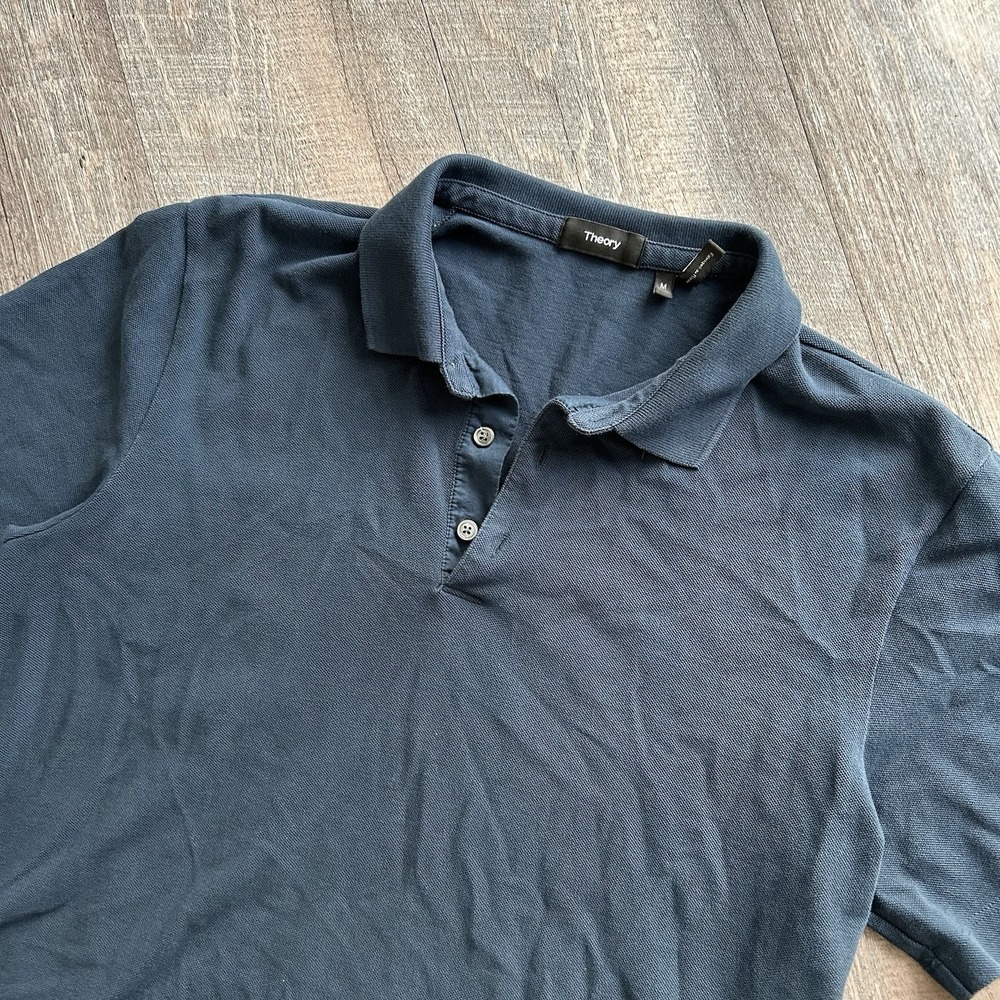 Theory Polo Shirt Men's Size M Dark Navy Blue Short Sleeve Cotton Blend